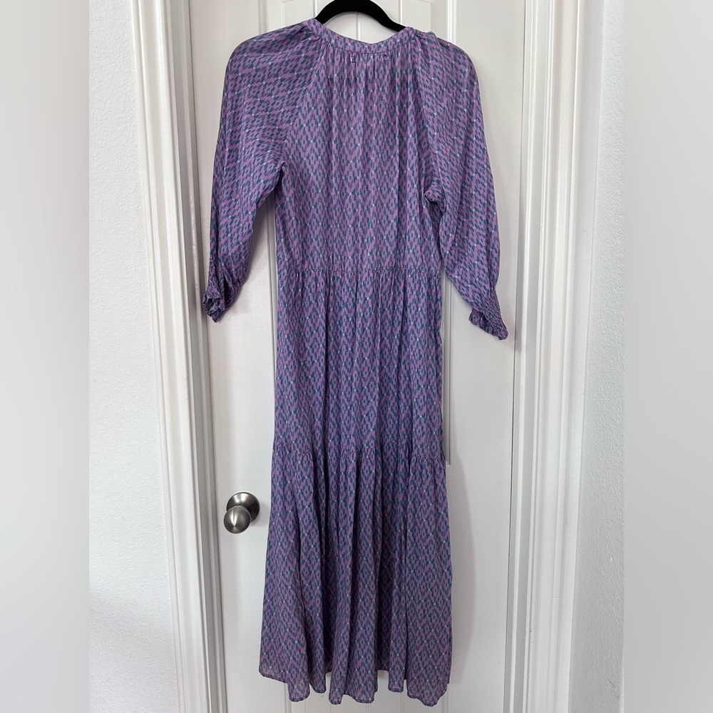 Xirena Olsen Tiered Cotton Midi Dress in Bloomfield Purple Teal Print Size M - Picture 12 of 16